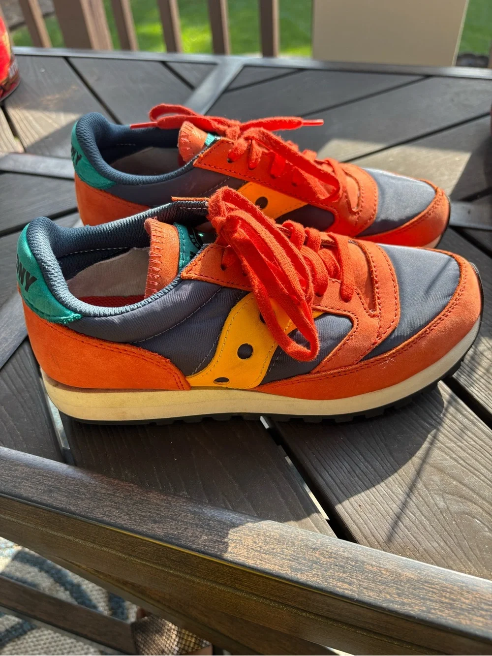 Saucony Color-Block Lace-Up Sneakers in Orange, Navy & Yellow Men Sz 5.5
